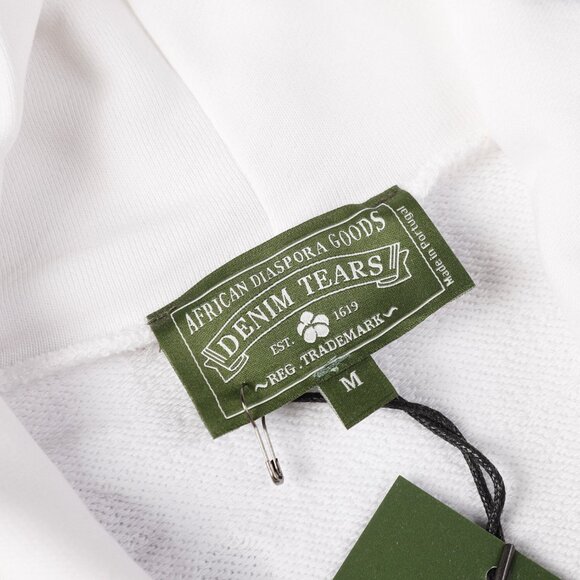 Denim Tears White Embossed Loose-fitting Hooded Sweatshirt with Kapok Flower Pri - Picture 5 of 8